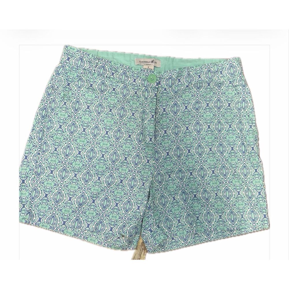 Caribbean Joe Tropical Blue Chino Shorts Womens Size 8